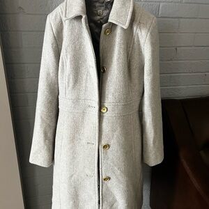 J. Crew Women's Light Gray Trench Coat with Gold Buttons
